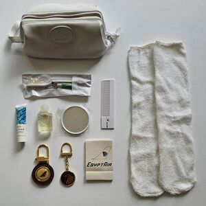 Vintage EgyptAir Travel Amenities Bag (Eau De Rochas Perfume, Keychains, More)